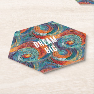 Blue Red Orange Swirl Paper Coaster