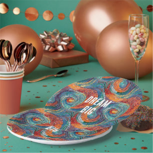 Blue Red Orange Swirl Paper Plate