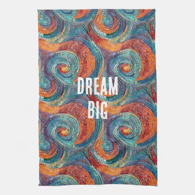 Blue Red Orange Swirl Tea Towel (Vertical)