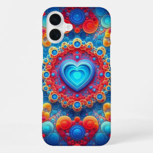 BLUE RED ORANGE YELLOW PSYCHADELIC HEART iPhone 16 PLUS CASE