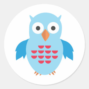 Blue & Red Owl Classic Round Sticker