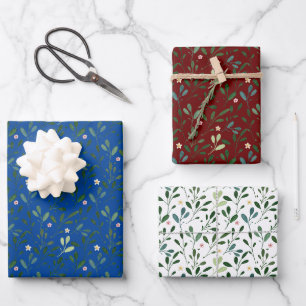 Blue red pattern watercolor leaf flower wrapping paper sheet