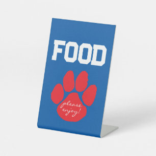 Blue & Red Pawprint Food Table Graduation Pedestal Sign