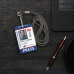 Blue Red Photo & Logo Press ID Badge<br><div class="desc">Vertical press ID with red and blue as accent colours. Add photo,  logo,  name,  title,  ID number and more.</div>