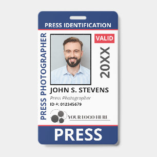 Blue Red Photo & Logo Press ID QR Code Badge