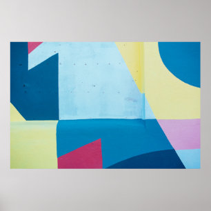 Blue, red, pink, and yellow abstract painting poster