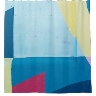 Blue, red, pink, and yellow abstract painting shower curtain