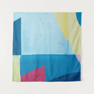 Blue, red, pink, and yellow abstract painting tapestry
