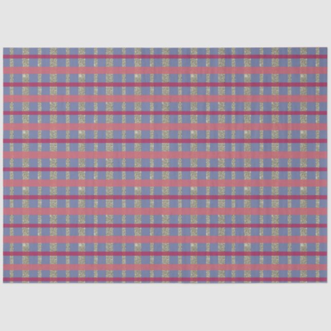 Blue Red Pink Gold Plaid Christmas Tissue Paper (Front)