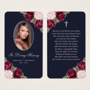 Blue Red Pink Roses Silver Funeral Prayer Card
