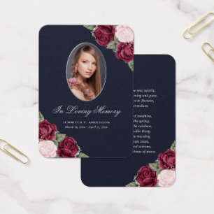 Blue Red Pink Silver Memorial Funeral Prayer Card