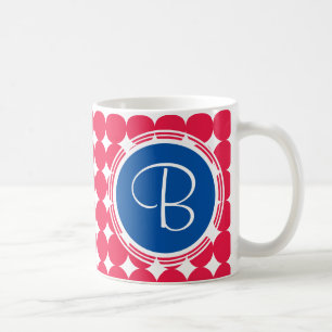 Blue & Red Polka Dot Monogram Coffee Mug