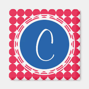 Blue & Red Polka Dot Monogram Magnet