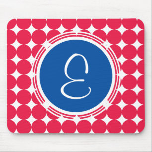 Blue & Red Polka Dot Monogram Mouse Mat