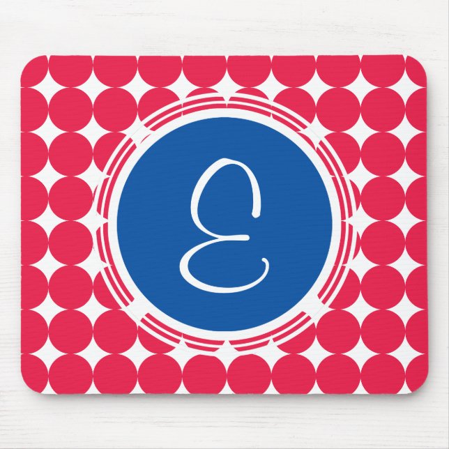 Blue & Red Polka Dot Monogram Mouse Mat (Front)
