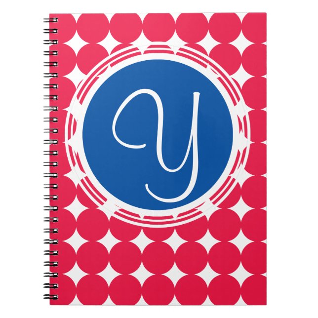 Blue & Red Polka Dot Monogram Notebook (Front)