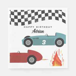 Blue Red Race Fast Retro Racing Cars Birthday Napkin