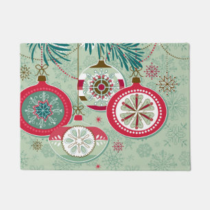 Blue & Red Retro Christmas Ornaments Doormat