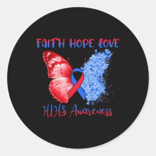 Blue Red Ribbon Butterfly Faith Hope Love Hlhs Awa Classic Round Sticker