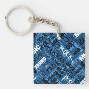 Blue & Red Rock Pop R & B Music Text Key Chain