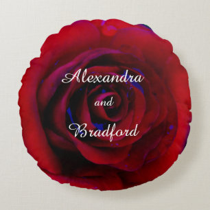 Blue Red rose, bride groom custom wedding Round Cushion