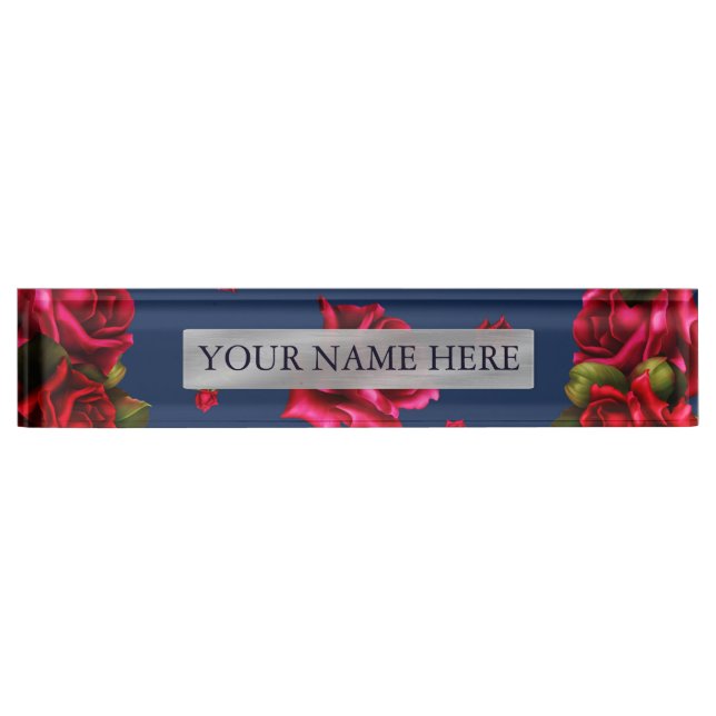 Blue & Red Roses Floral Personalised Name Plate (Front)