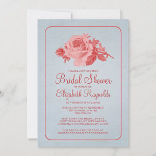 Blue Red Rustic Floral/Flower Bridal Shower Invite