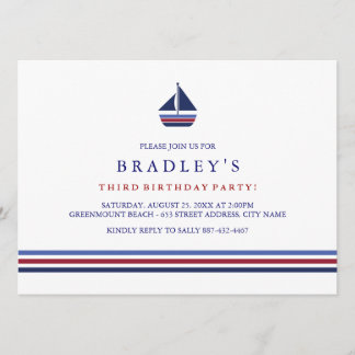 Blue & Red Sailboat Birthday invitation