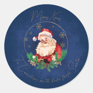 Blue Red Santa Classic Vintage Christmas Round Sticker