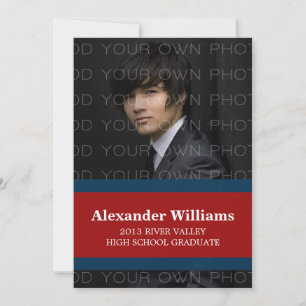 Blue/Red School Colour Stripes Grad Invite