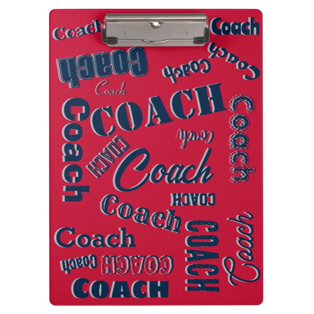 Blue Red Silver Personalised Coach Gift Name Art Clipboard (Front)