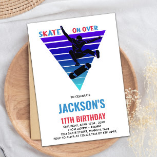 Blue Red Skateboards Birthday Invitations