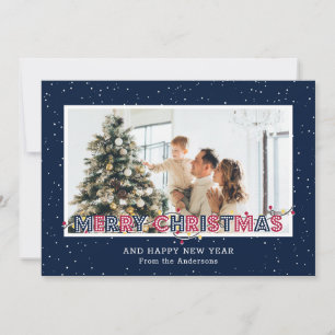 Blue Red Snow Lights Photo Christmas Cards