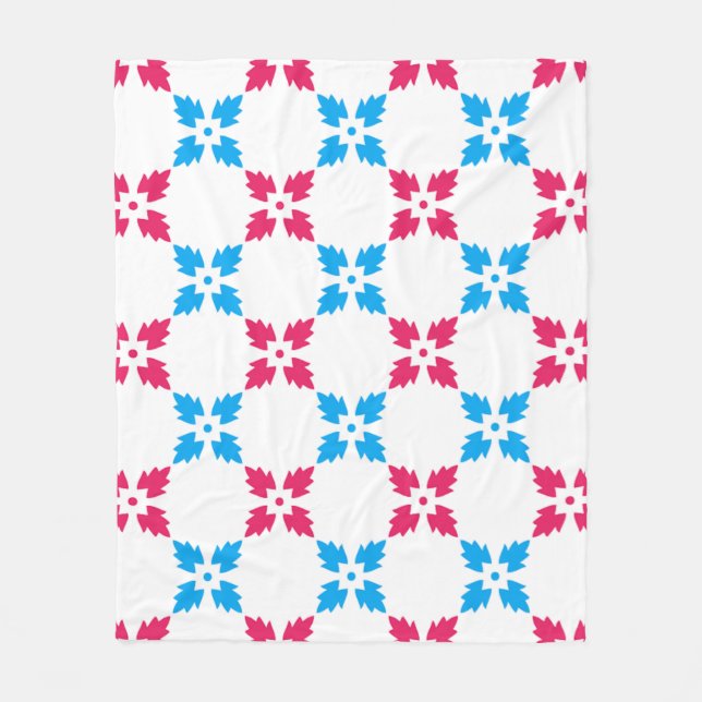 Blue Red Snowflake Cross Leaf Flower Pattern Fleece Blanket (Front)