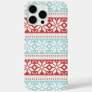 Blue Red Snowflakes Christmas Knit Pattern iPhone 16 Pro Max Case