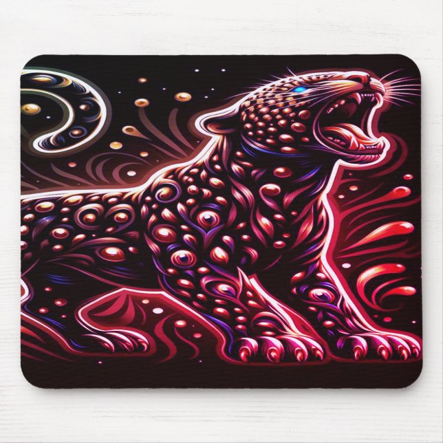 Blue + Red Spotted Leopard On Thick Laptop Tablet Mouse Mat (Front)