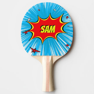 Blue & Red Stars Comic Explosion Personalised Ping Pong Paddle