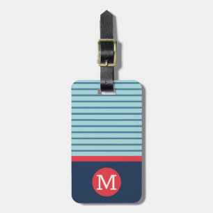Blue Red Stripe Monogram Name Address Luggage Tag