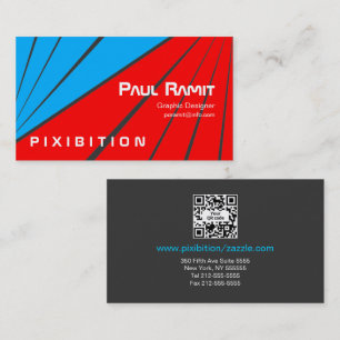 Blue Red Stripe Sport Business Card with QR code 1