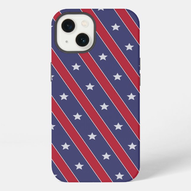 Blue Red Stripes Stars pattern iPhone Case (Back)