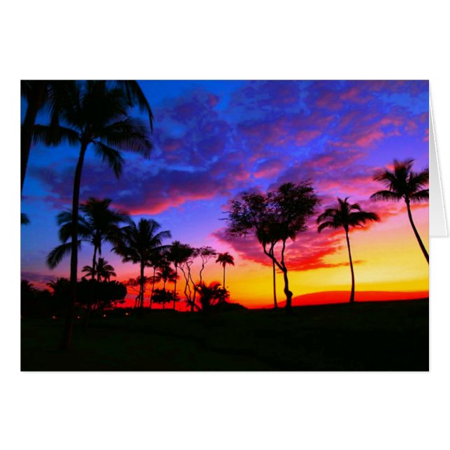 Blue Red Sunset Exotic Hawaiian Beach Palm Trees (Front Horizontal)