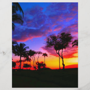 Blue Red Sunset Exotic Hawaiian Beach Palm Trees Letterhead