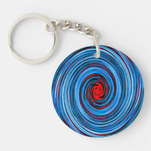 Blue Red Swirl Abstract Pattern Key Ring