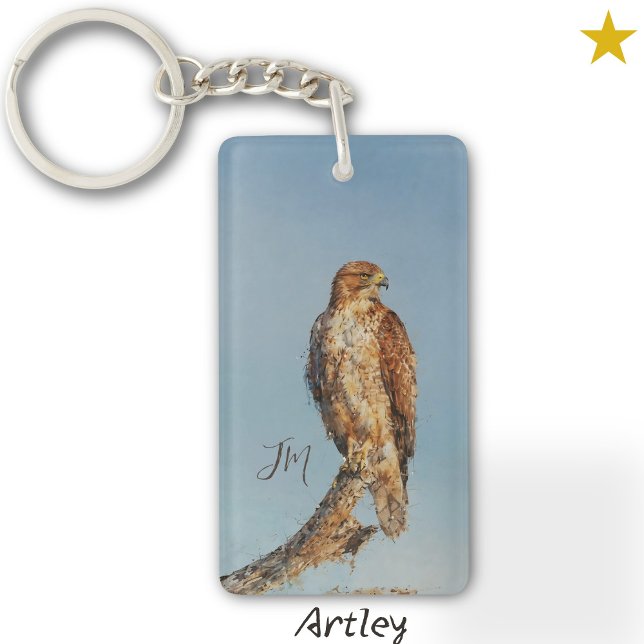 Blue Red-Tailed Hawk Bird Painting Initials  Key Ring (Creator Uploaded)