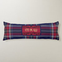 Blue Red Tartan Monogram in Celtic Lion Font |