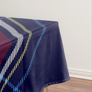 Blue Red Tartan Monogram in Celtic Lion Font   Tablecloth