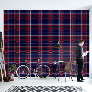 Blue Red Tartan Monogram in Celtic Lion Font   Wallpaper