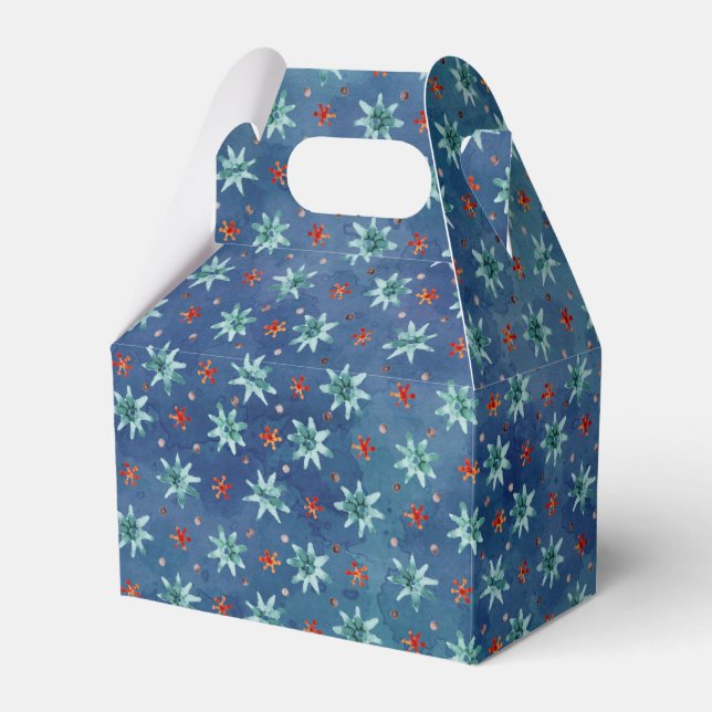 Blue Red Teal Christmas Snowflakes Pattern Favour Box (Front Side)