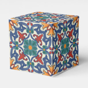 Blue Red Teal Orange White Azulejos Pattern Favour Box