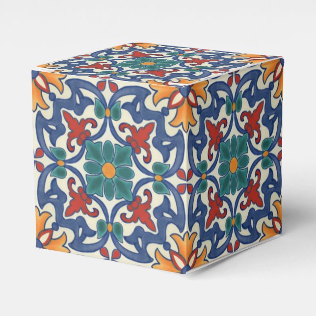 Blue Red Teal Orange White Azulejos Pattern Favour Box (Front Side)